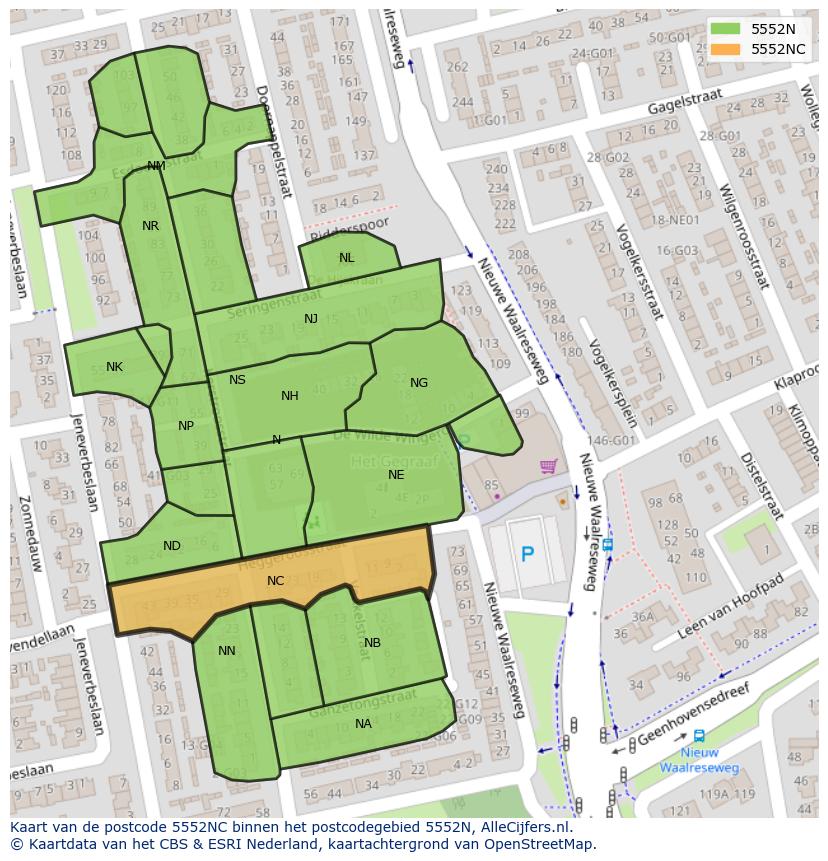 Afbeelding van het postcodegebied 5552 NC op de kaart.