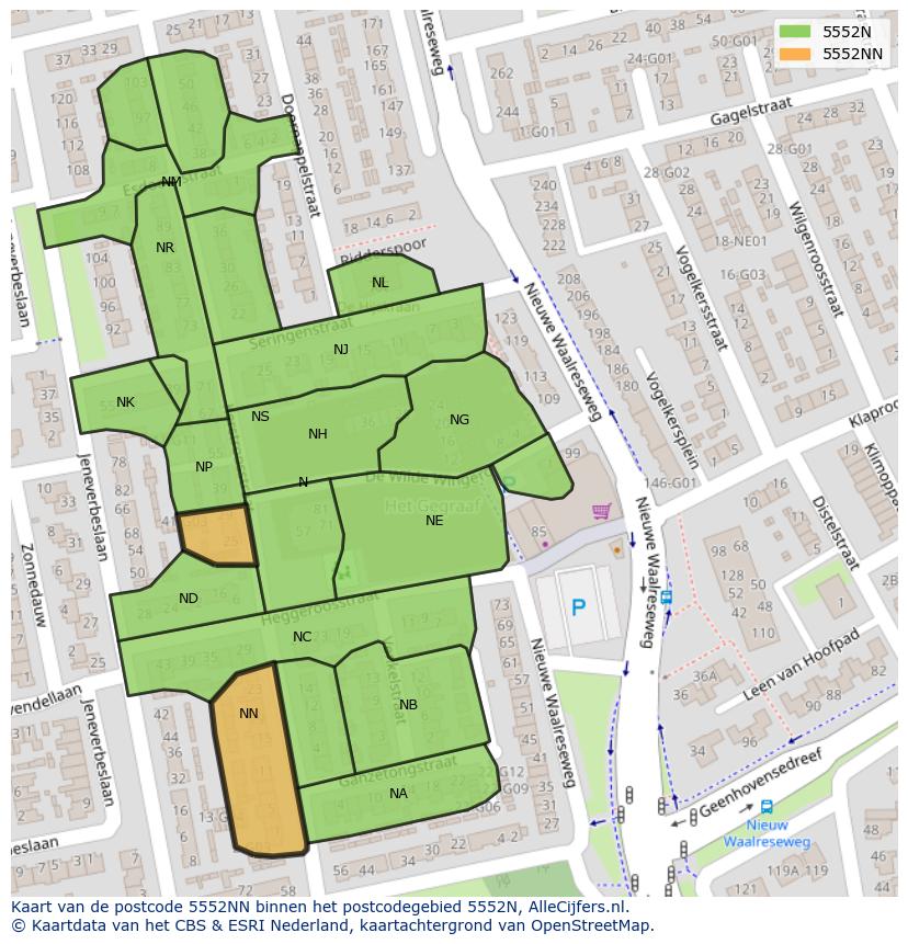 Afbeelding van het postcodegebied 5552 NN op de kaart.