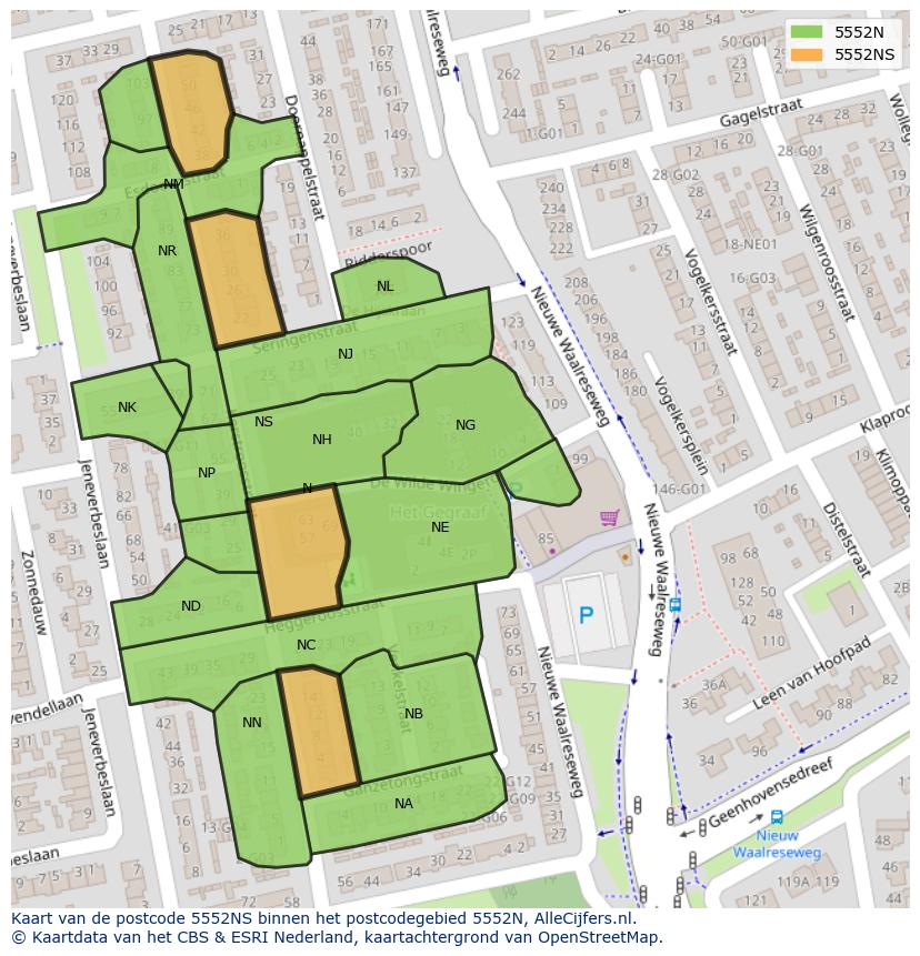 Afbeelding van het postcodegebied 5552 NS op de kaart.