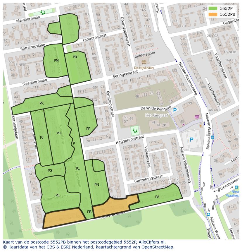 Afbeelding van het postcodegebied 5552 PB op de kaart.