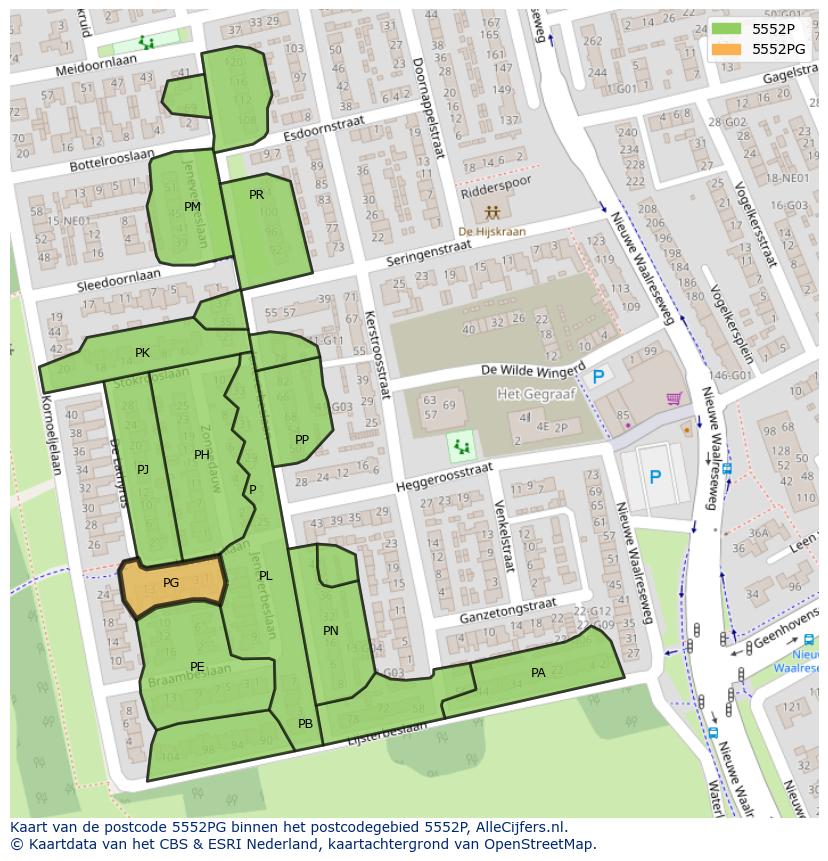 Afbeelding van het postcodegebied 5552 PG op de kaart.