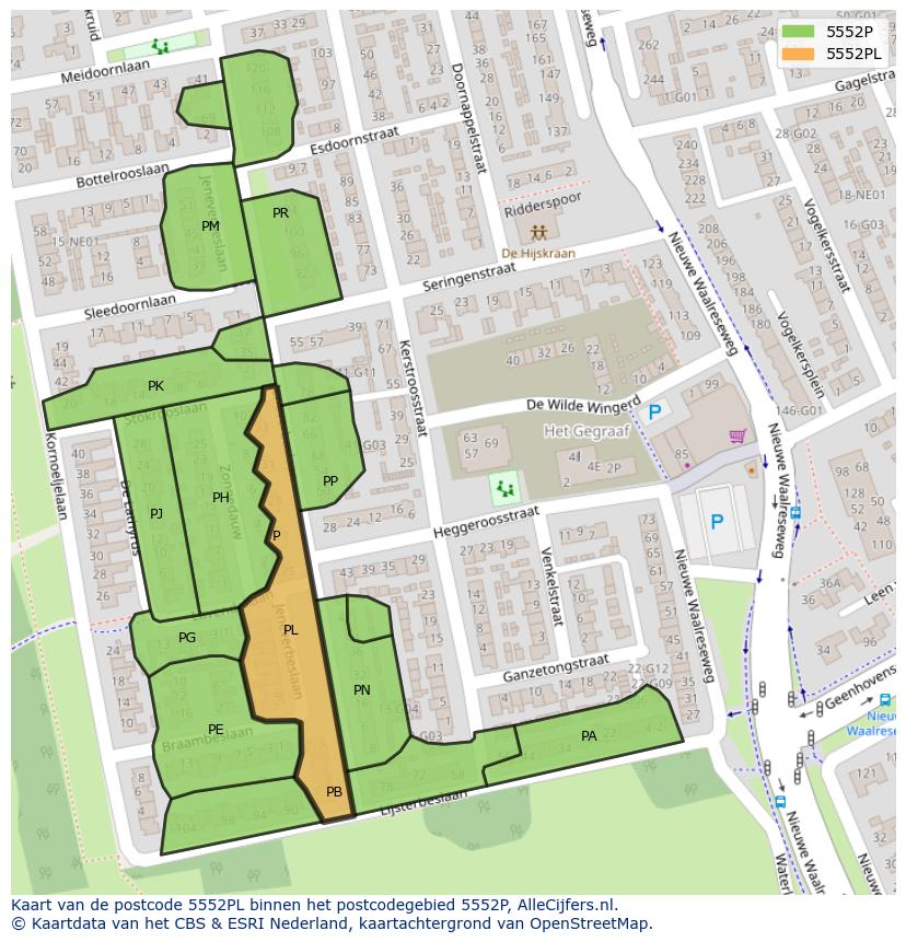 Afbeelding van het postcodegebied 5552 PL op de kaart.