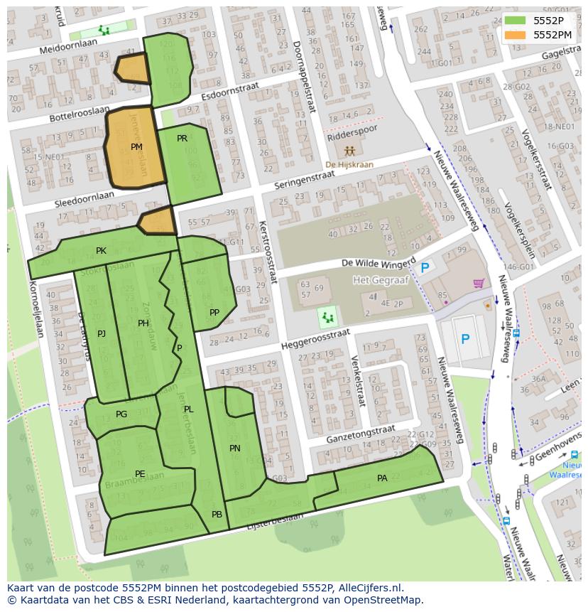 Afbeelding van het postcodegebied 5552 PM op de kaart.