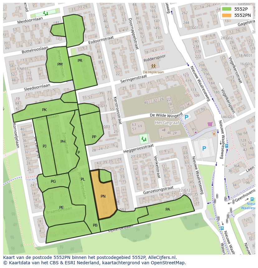 Afbeelding van het postcodegebied 5552 PN op de kaart.
