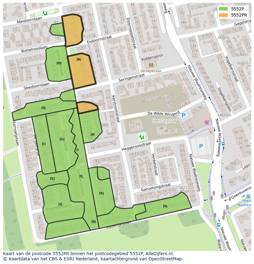 Afbeelding van het postcodegebied 5552 PR op de kaart.