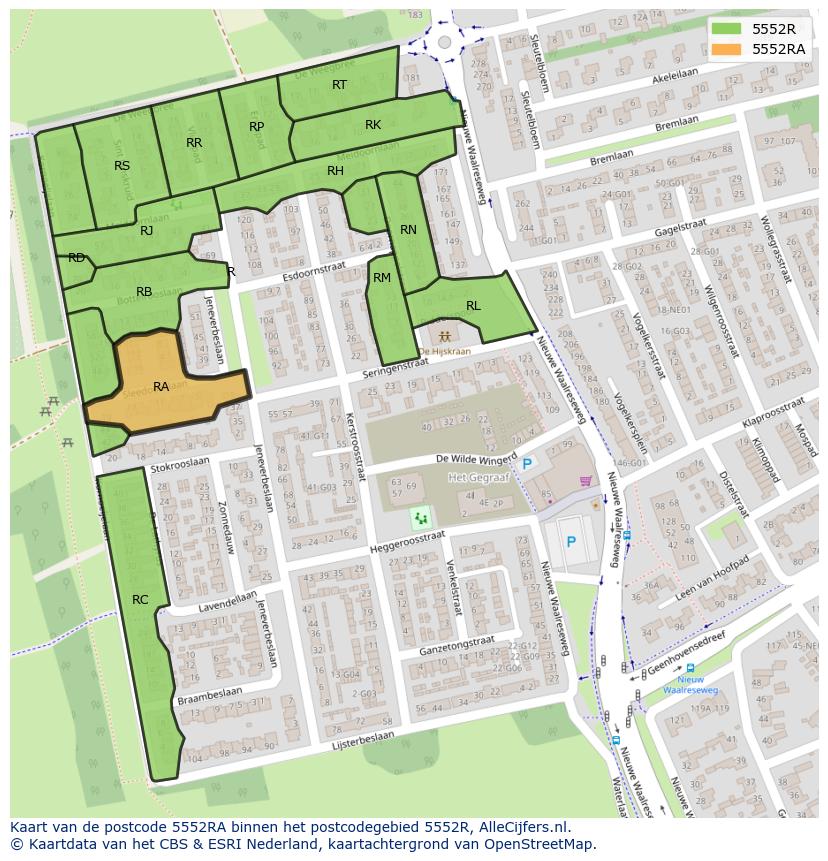 Afbeelding van het postcodegebied 5552 RA op de kaart.