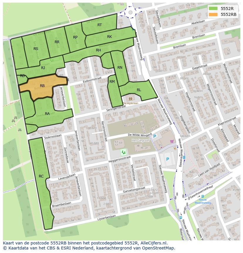 Afbeelding van het postcodegebied 5552 RB op de kaart.