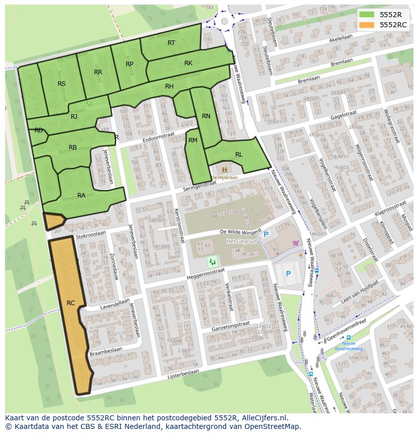 Afbeelding van het postcodegebied 5552 RC op de kaart.