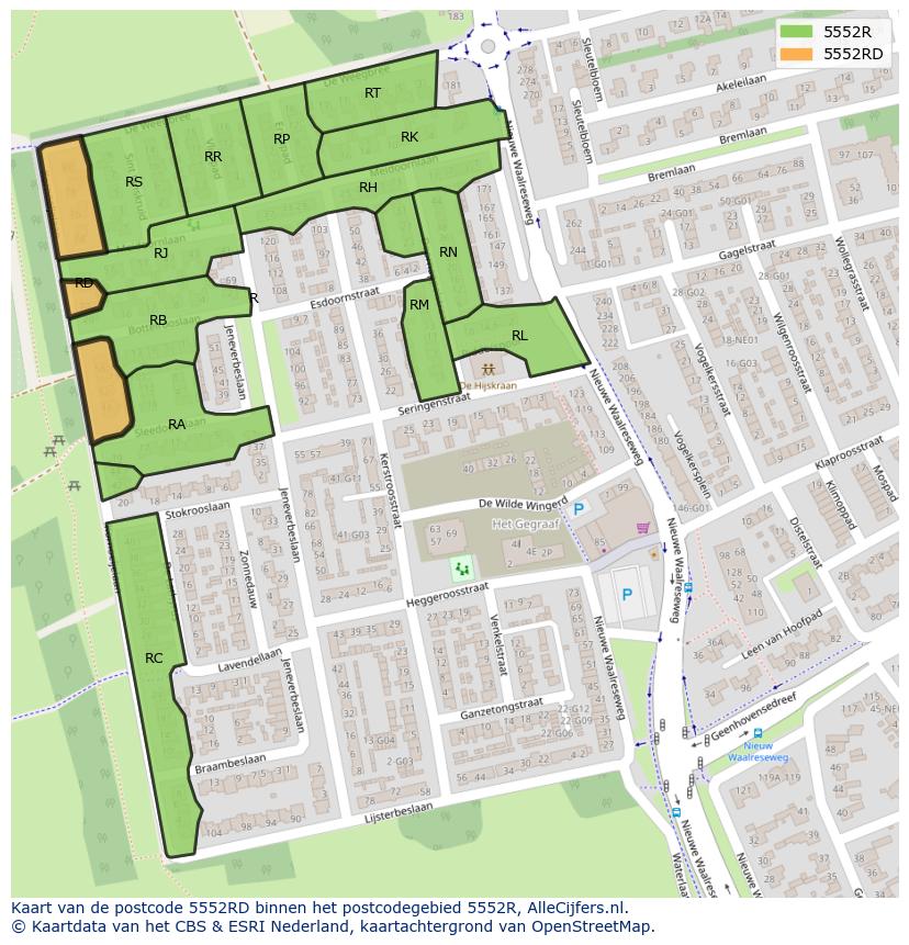 Afbeelding van het postcodegebied 5552 RD op de kaart.