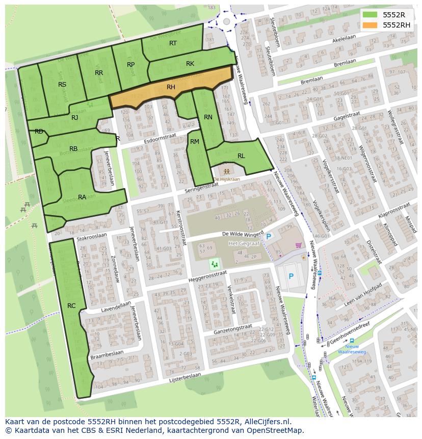 Afbeelding van het postcodegebied 5552 RH op de kaart.