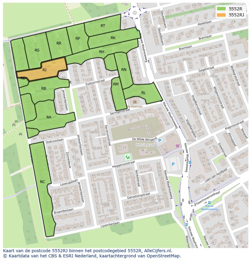 Afbeelding van het postcodegebied 5552 RJ op de kaart.