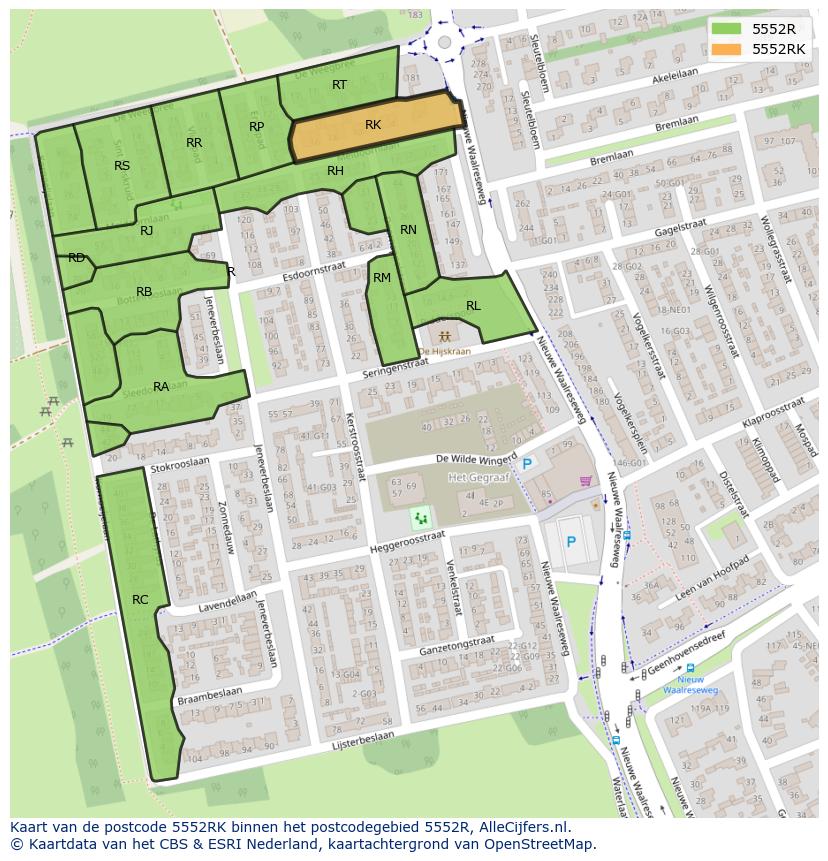 Afbeelding van het postcodegebied 5552 RK op de kaart.