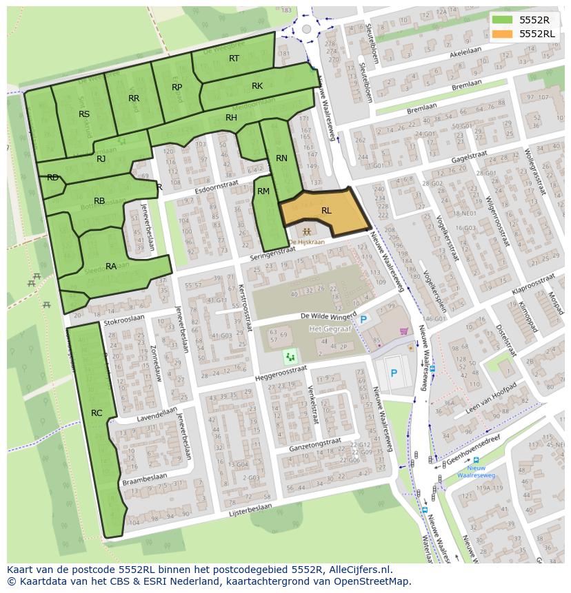 Afbeelding van het postcodegebied 5552 RL op de kaart.