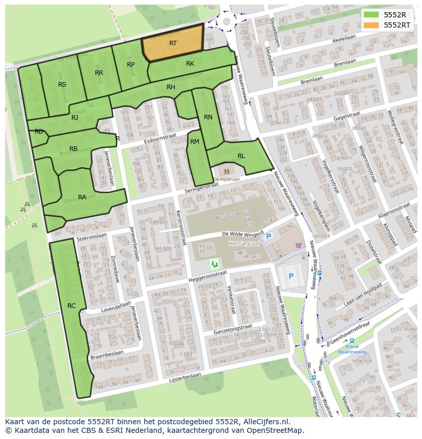 Afbeelding van het postcodegebied 5552 RT op de kaart.