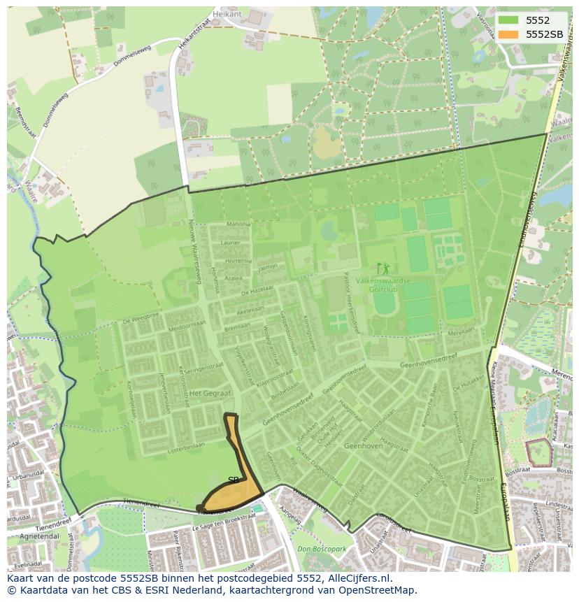 Afbeelding van het postcodegebied 5552 SB op de kaart.