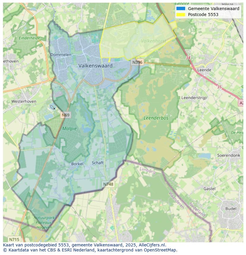 Afbeelding van het postcodegebied 5553 op de kaart.