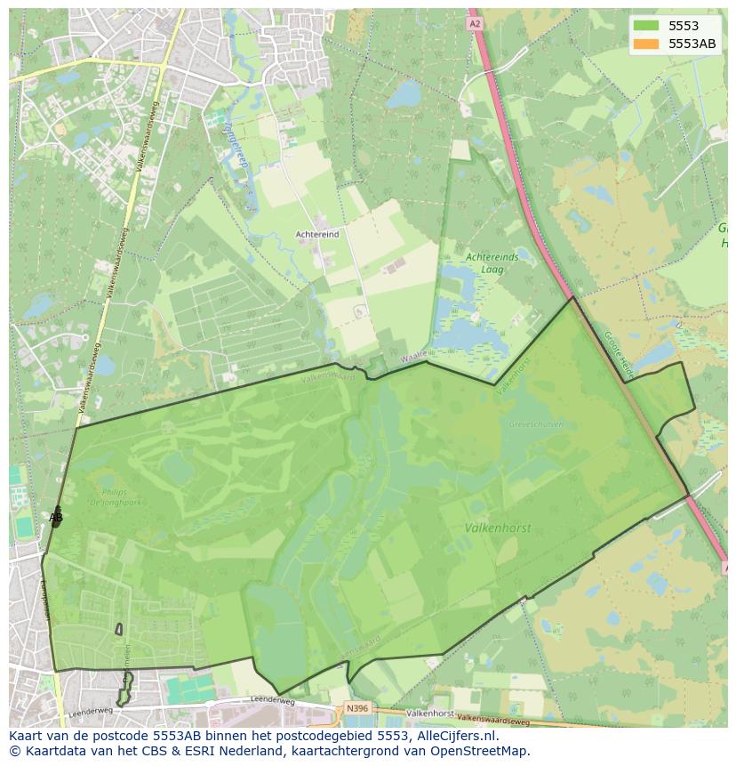 Afbeelding van het postcodegebied 5553 AB op de kaart.
