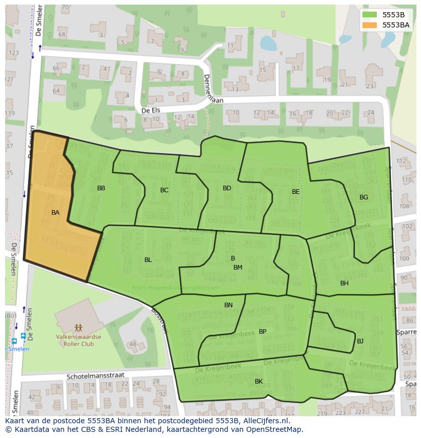 Afbeelding van het postcodegebied 5553 BA op de kaart.