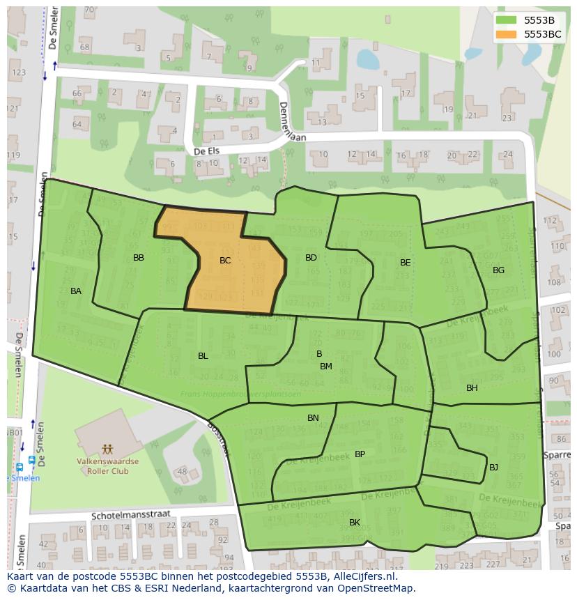 Afbeelding van het postcodegebied 5553 BC op de kaart.