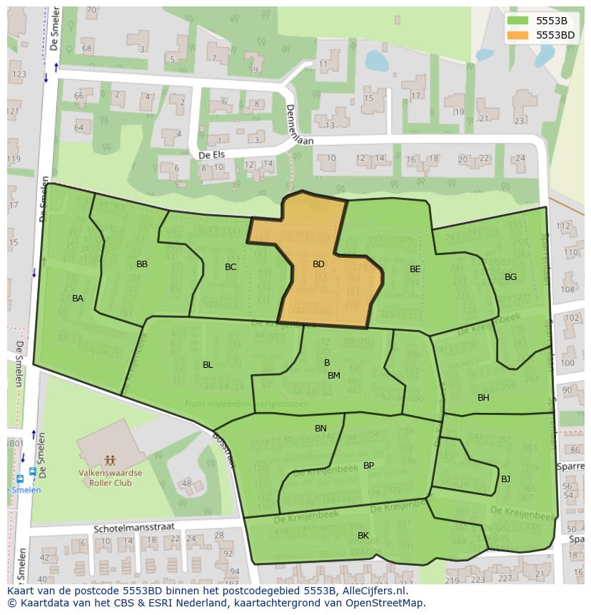 Afbeelding van het postcodegebied 5553 BD op de kaart.