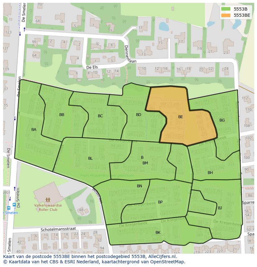 Afbeelding van het postcodegebied 5553 BE op de kaart.