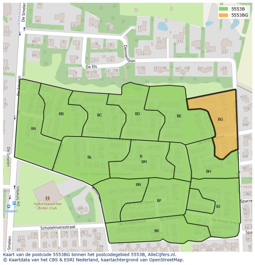 Afbeelding van het postcodegebied 5553 BG op de kaart.
