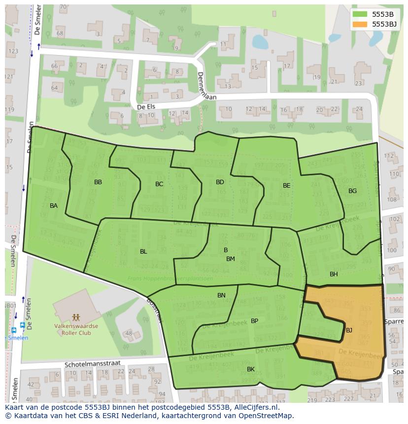 Afbeelding van het postcodegebied 5553 BJ op de kaart.