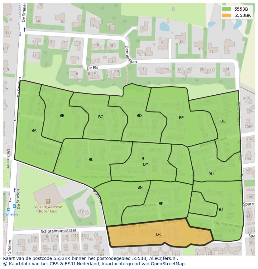 Afbeelding van het postcodegebied 5553 BK op de kaart.