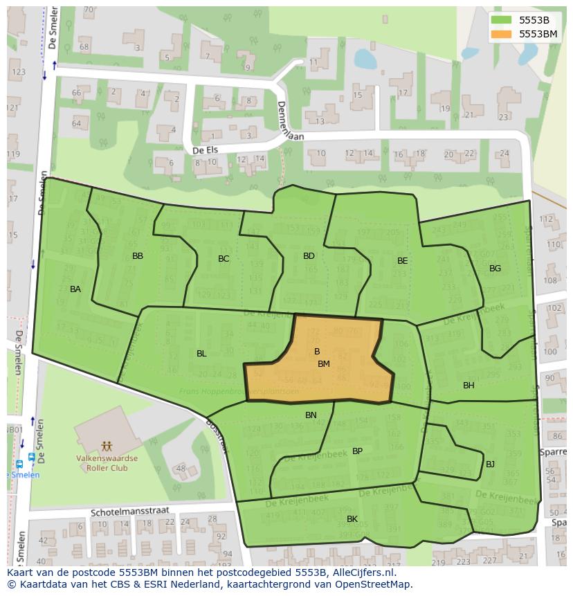 Afbeelding van het postcodegebied 5553 BM op de kaart.