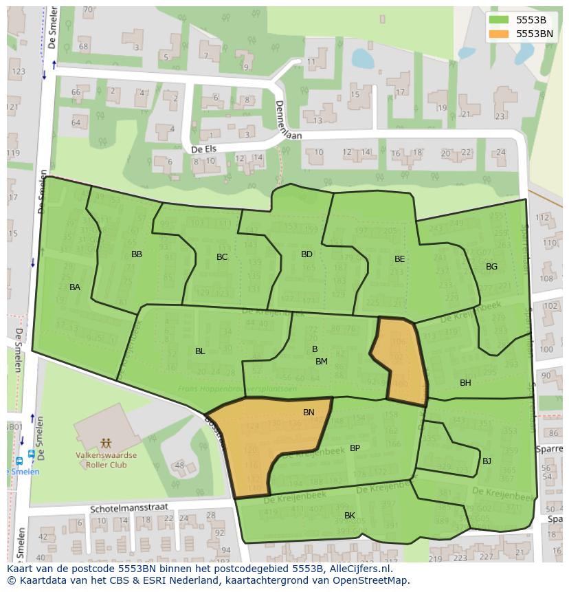 Afbeelding van het postcodegebied 5553 BN op de kaart.