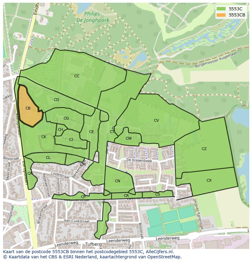 Afbeelding van het postcodegebied 5553 CB op de kaart.