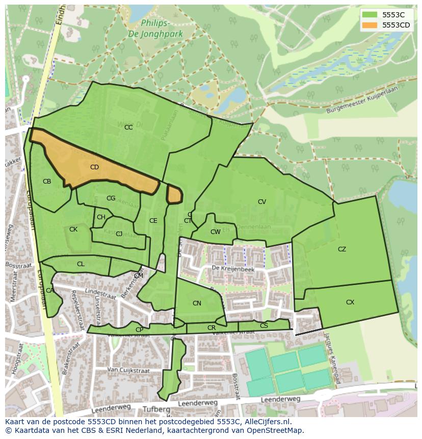 Afbeelding van het postcodegebied 5553 CD op de kaart.