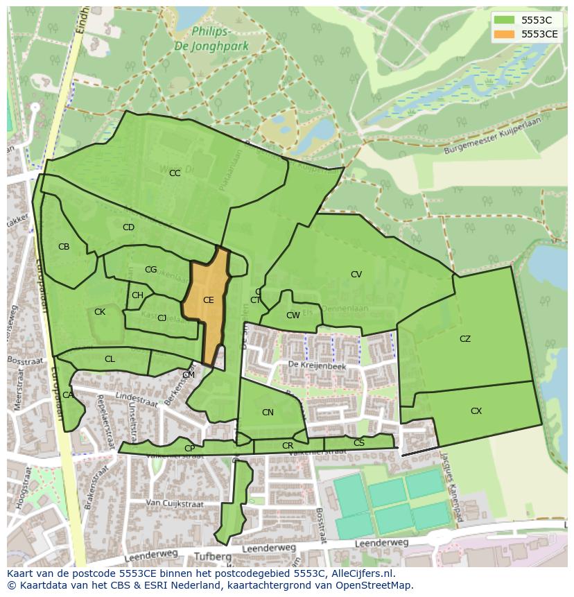 Afbeelding van het postcodegebied 5553 CE op de kaart.