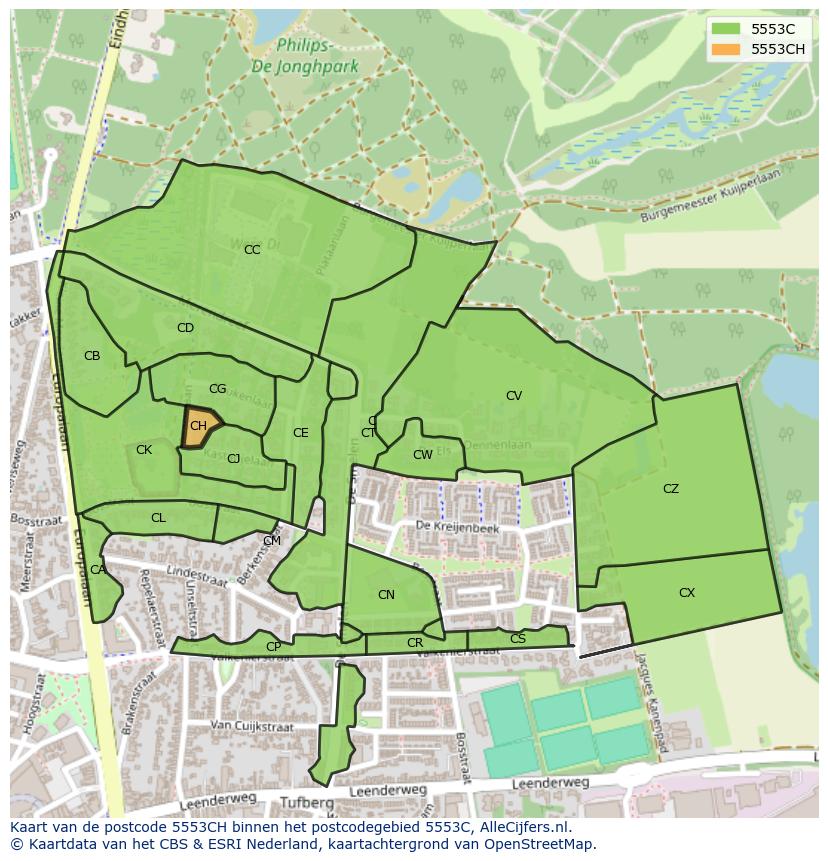 Afbeelding van het postcodegebied 5553 CH op de kaart.