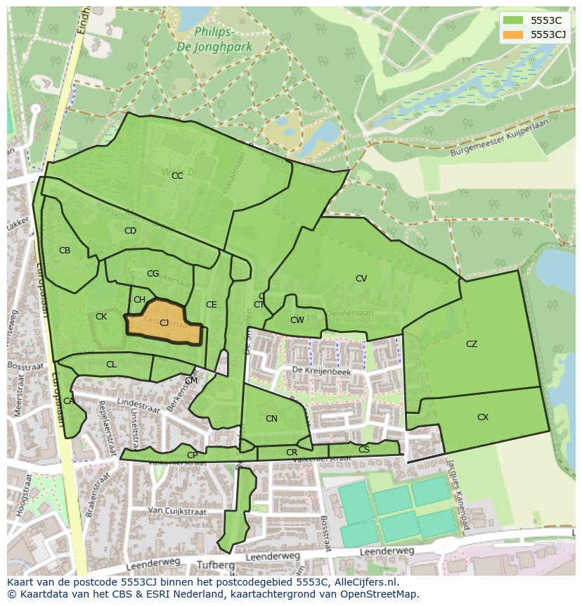 Afbeelding van het postcodegebied 5553 CJ op de kaart.