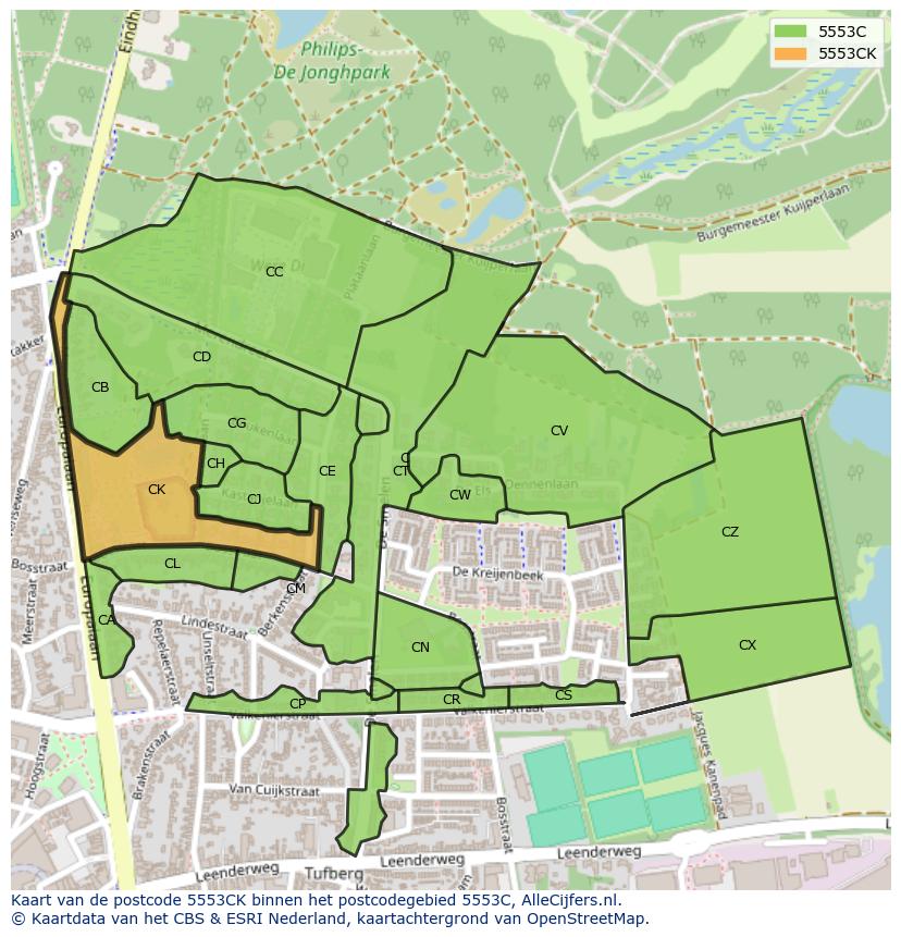 Afbeelding van het postcodegebied 5553 CK op de kaart.