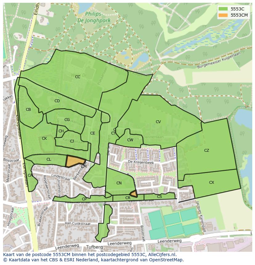 Afbeelding van het postcodegebied 5553 CM op de kaart.