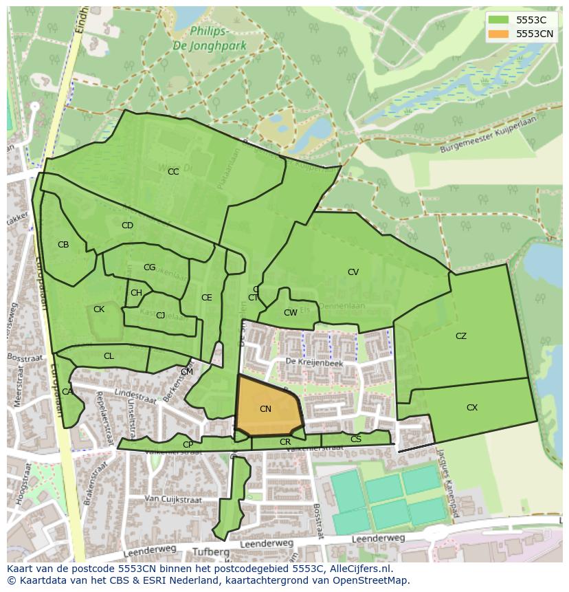 Afbeelding van het postcodegebied 5553 CN op de kaart.