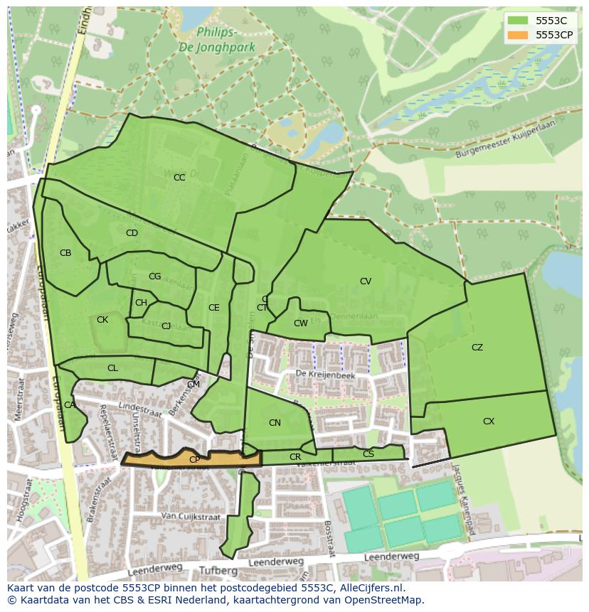Afbeelding van het postcodegebied 5553 CP op de kaart.