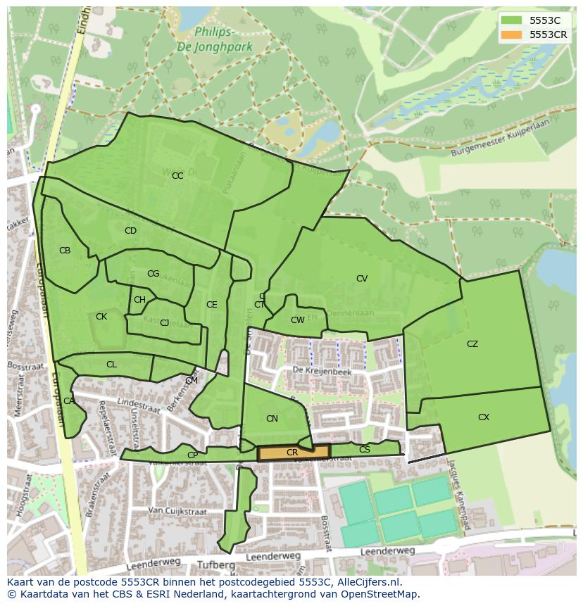 Afbeelding van het postcodegebied 5553 CR op de kaart.