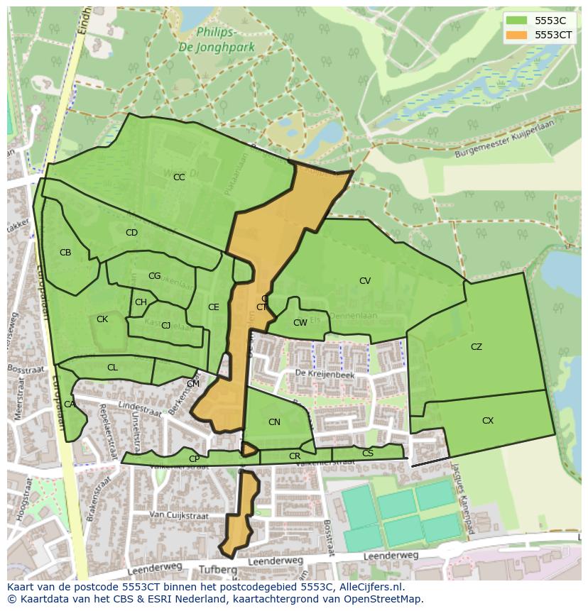 Afbeelding van het postcodegebied 5553 CT op de kaart.