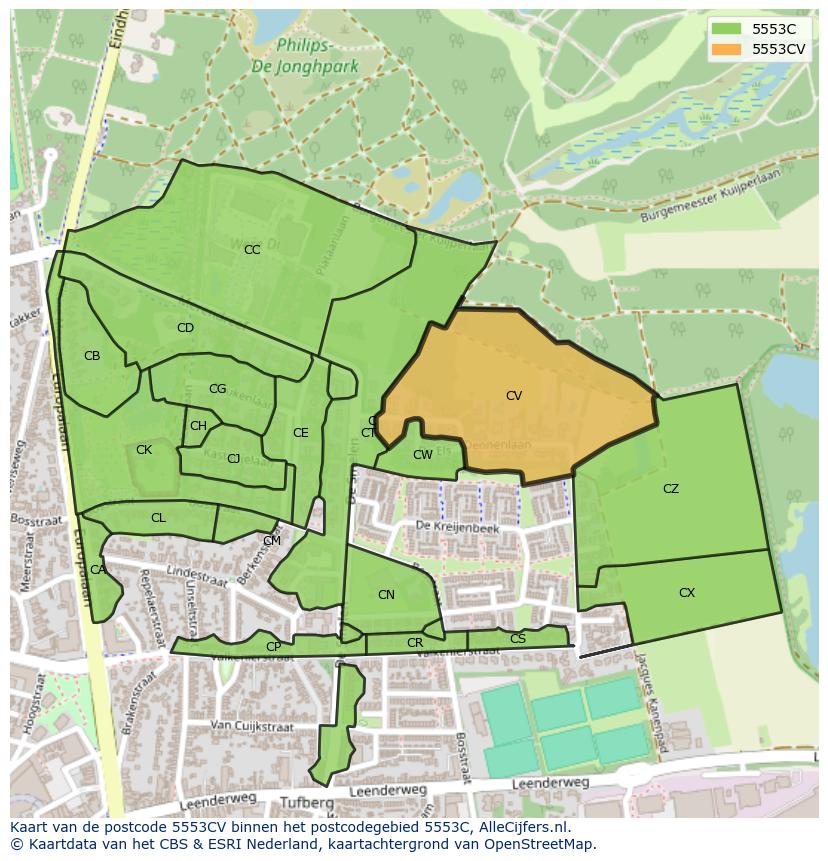 Afbeelding van het postcodegebied 5553 CV op de kaart.