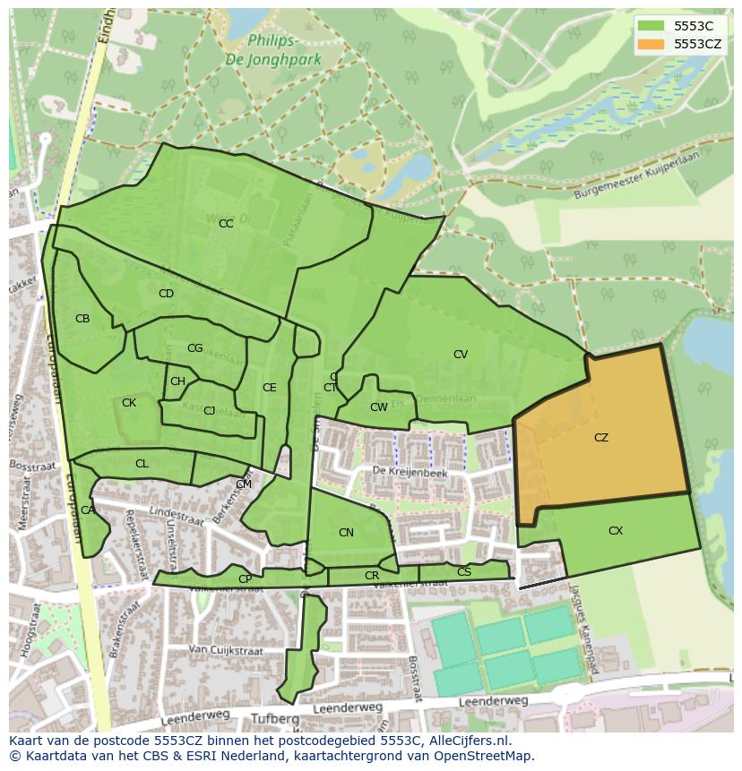 Afbeelding van het postcodegebied 5553 CZ op de kaart.