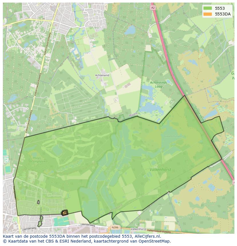 Afbeelding van het postcodegebied 5553 DA op de kaart.