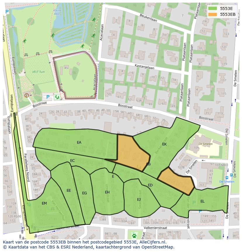 Afbeelding van het postcodegebied 5553 EB op de kaart.