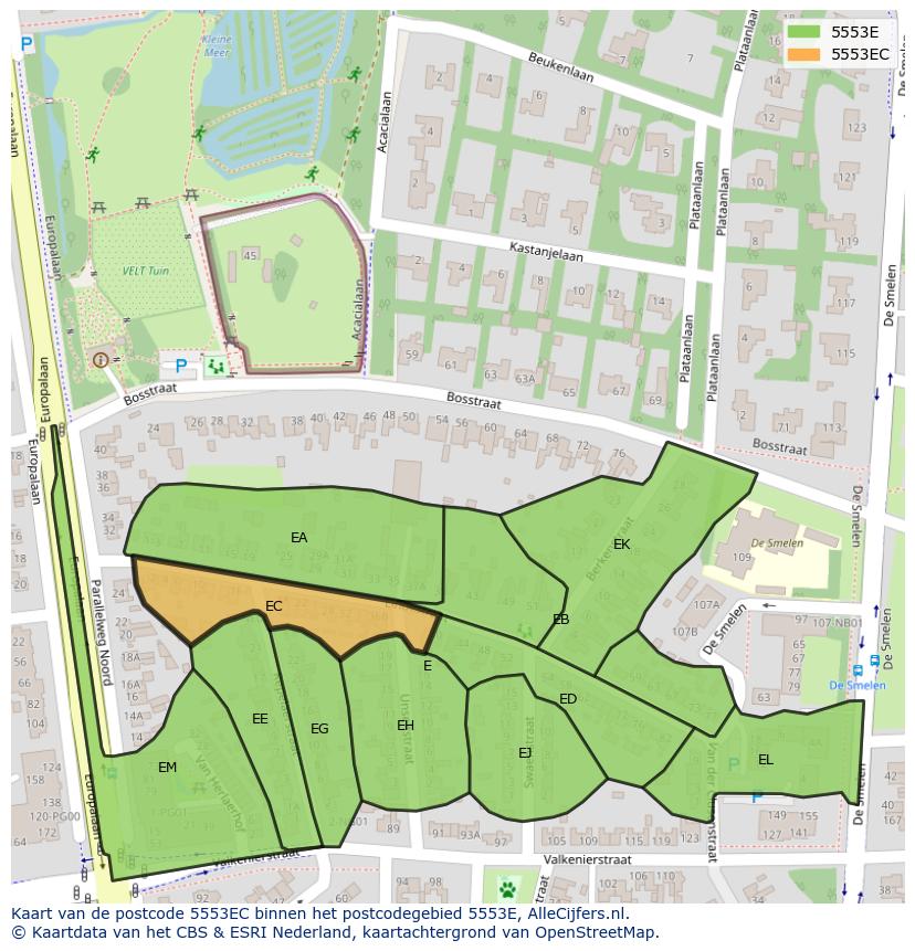 Afbeelding van het postcodegebied 5553 EC op de kaart.