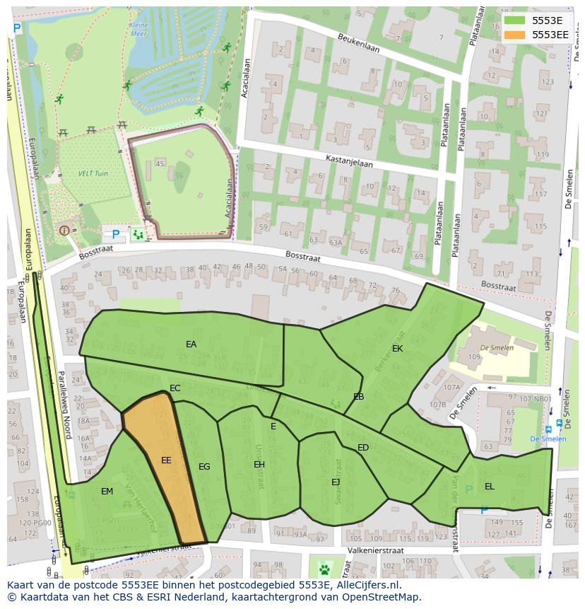 Afbeelding van het postcodegebied 5553 EE op de kaart.
