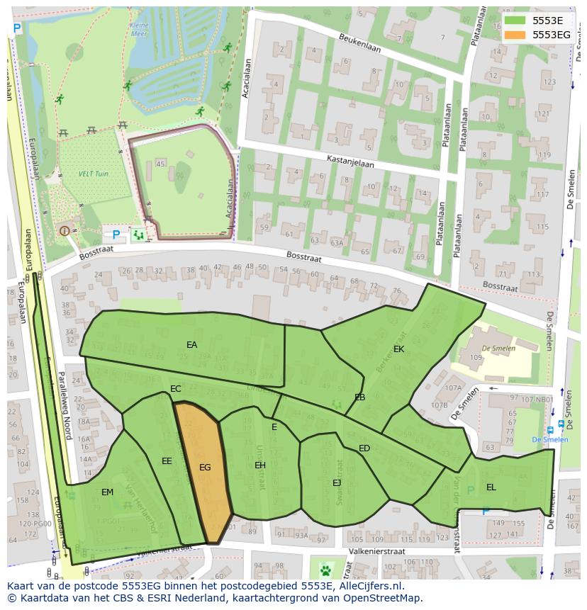 Afbeelding van het postcodegebied 5553 EG op de kaart.