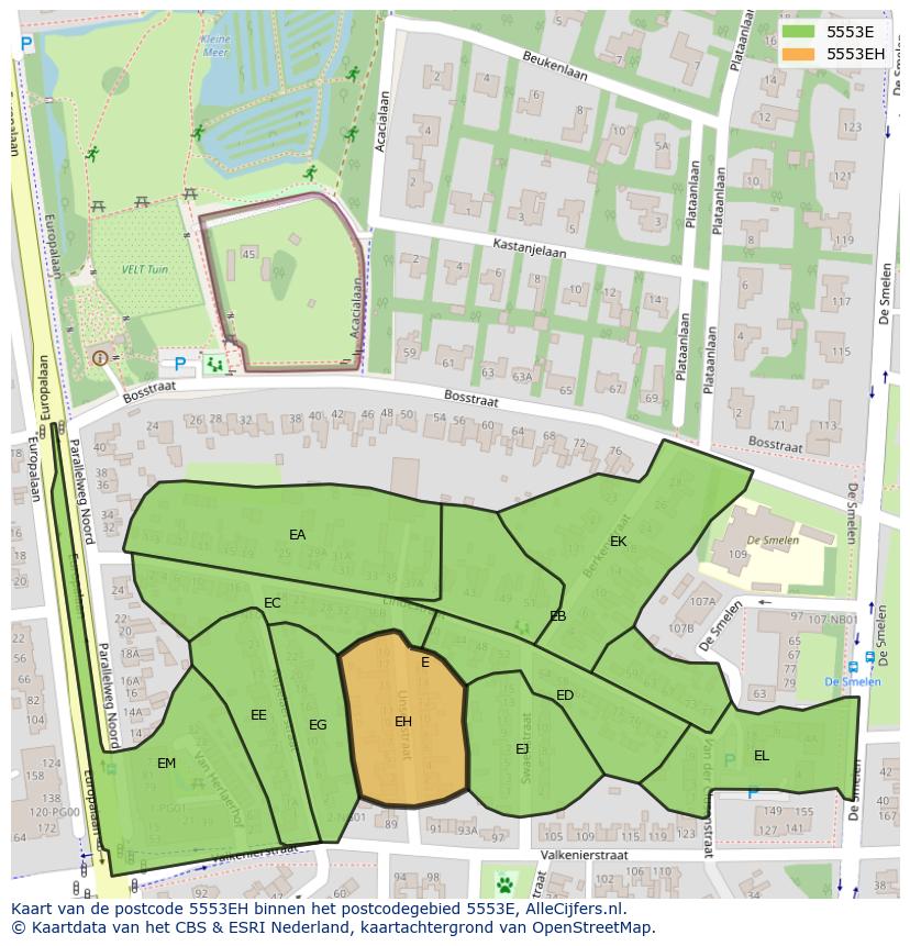 Afbeelding van het postcodegebied 5553 EH op de kaart.