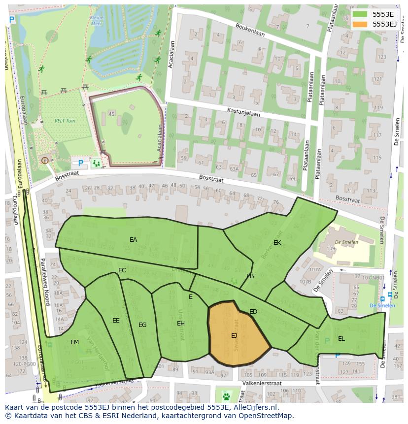 Afbeelding van het postcodegebied 5553 EJ op de kaart.